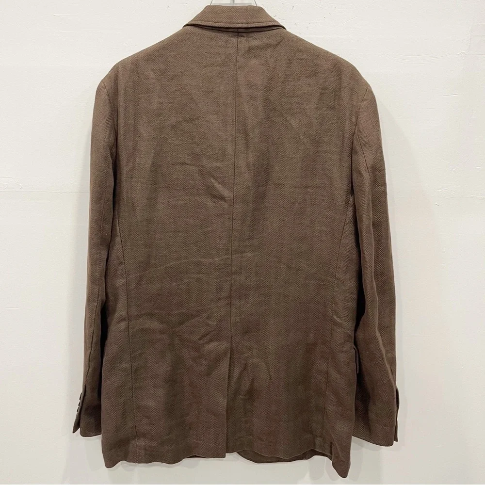 Polo Ralph Lauren Brown 2 Button Cotton Chevron Blazer Jacket Size 40 Italian